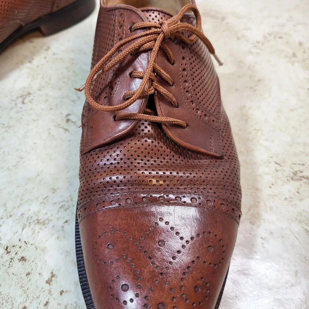 Caporicci Brown Toe Cap Brogueing Tie Dot All Leather Oxford Shoe Italy‎ 9M